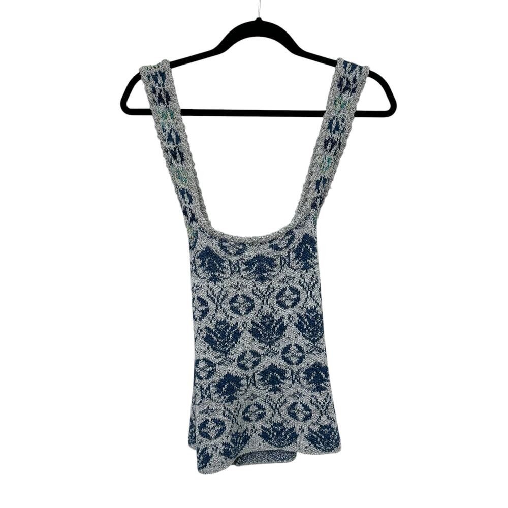 Pilcro Navy Blue White Floral Print Criss Cross Knit Tank Top Womens Large